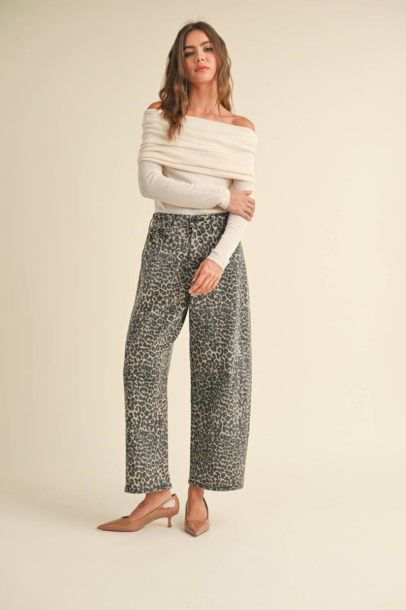 LEOPARD PRINT BARREL PANTS M