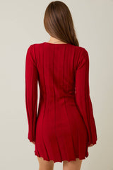 FLARE RIBBED SWEATER MINI DRESS L