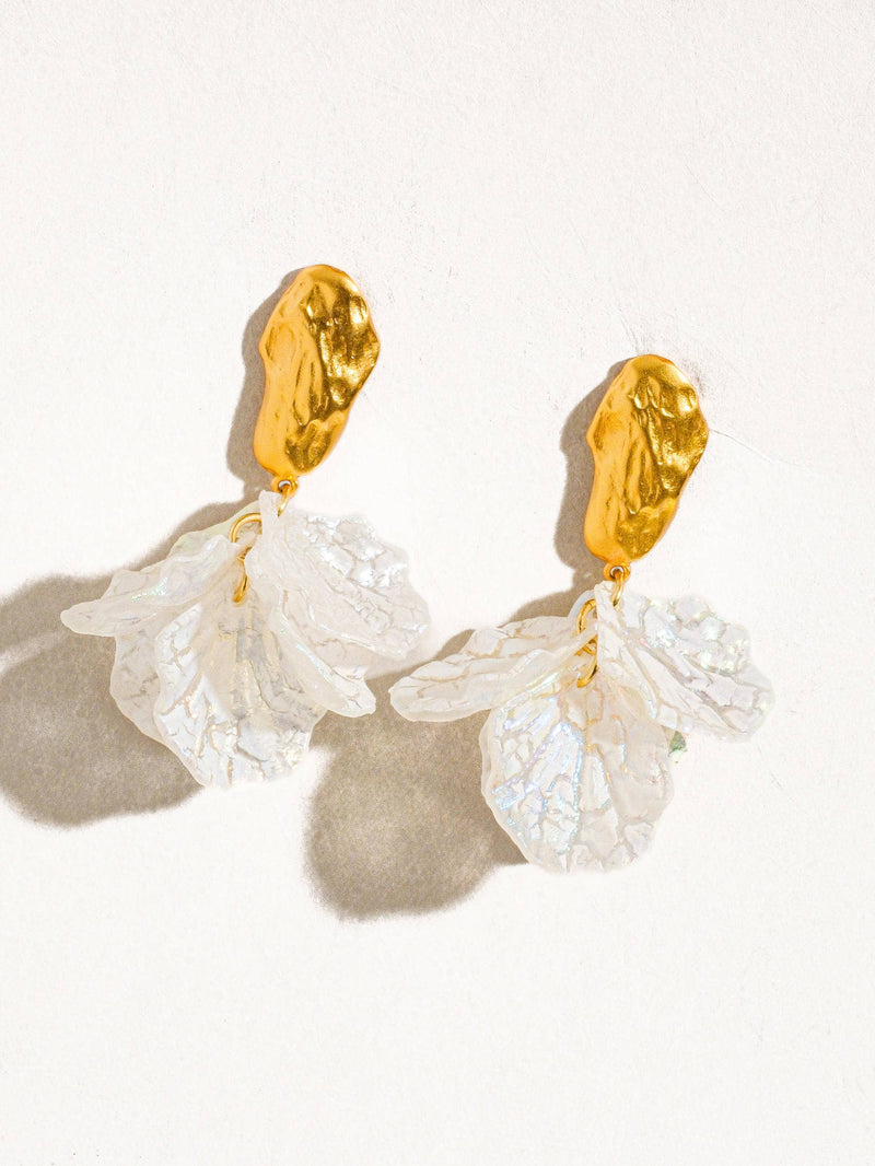 Sicilia 18K Gold Boho Floral Dangle Earring: White