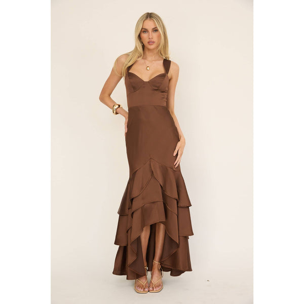 SLEEVELESS SWEETHEART MAXI DRESS / 64848J: COFFEE
