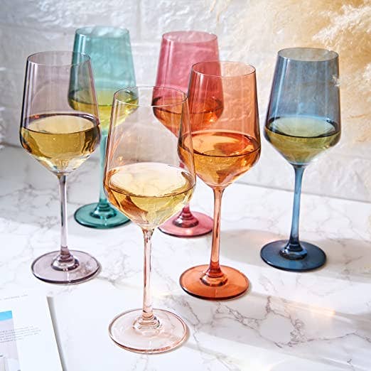 Colored Wine Glasses Pastel Large 6 Set Colors Crystal Glass
