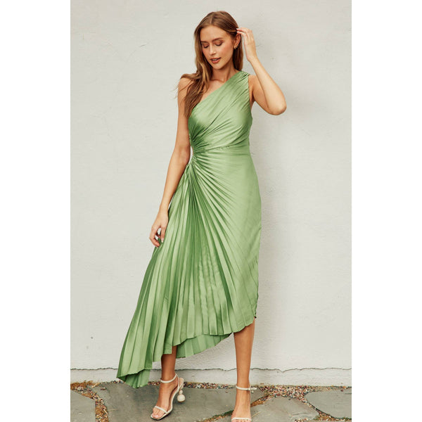 Olympia Asymmetrical Pleated Maxi Dress: BLUE SAPPHIRE