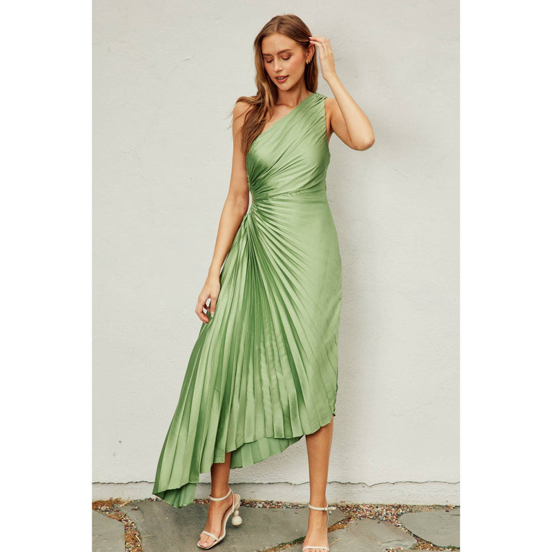 Olympia Asymmetrical Pleated Maxi Dress: BLUE SAPPHIRE