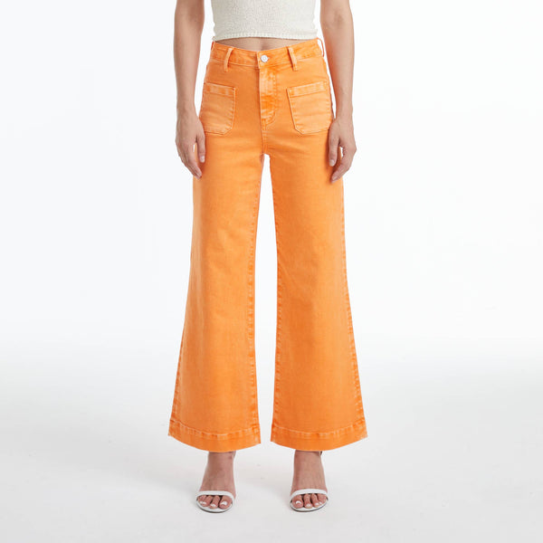 HIGH RISE WIDE LEG TWILL PANTS WITH FINISHED HEM BYW8139: TANGELO / 26