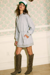 D4453 Practice Long-sleeve Terry Mini Dress: Grey / S-M-L (2-2-2)