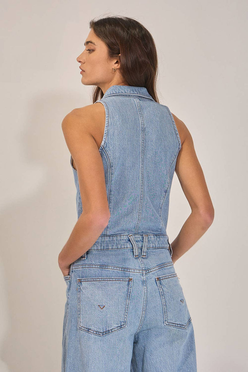 IR5621  Collared Wide Leg Denim Jumpsuit