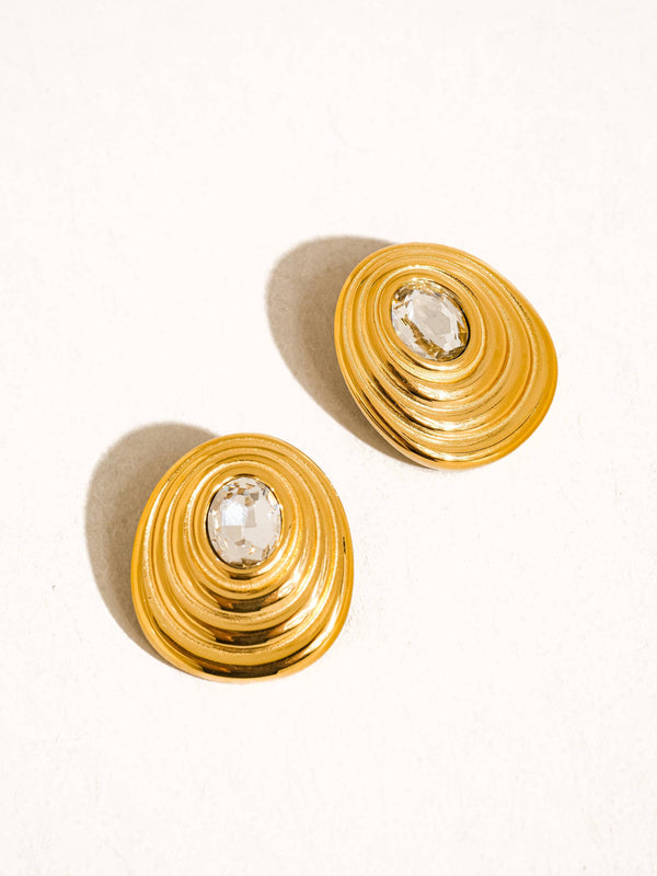 Dorée 18K Gold Non-Tarnish Oval CZ Stud: Yellow Gold