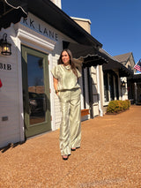 Sage round neck and short drop sleeves top