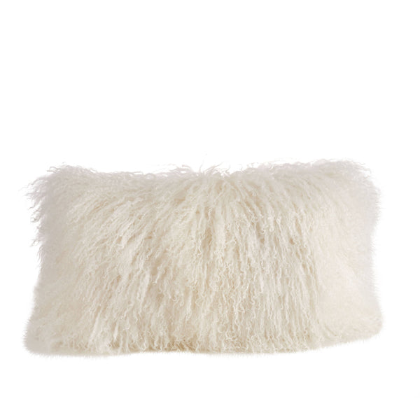 Mongolian Lamb Fur Pillow - Poly Filled: Ivory / Polyester Insert / 12"x20"