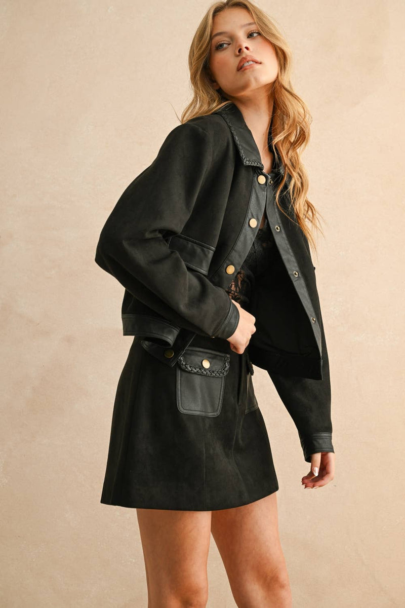 SUEDE WITH PLEATER SKIRT: BLACK / M