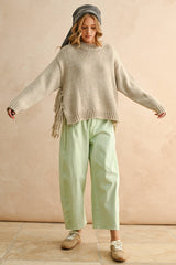FRINGE SWEATER TOP: STONE / S