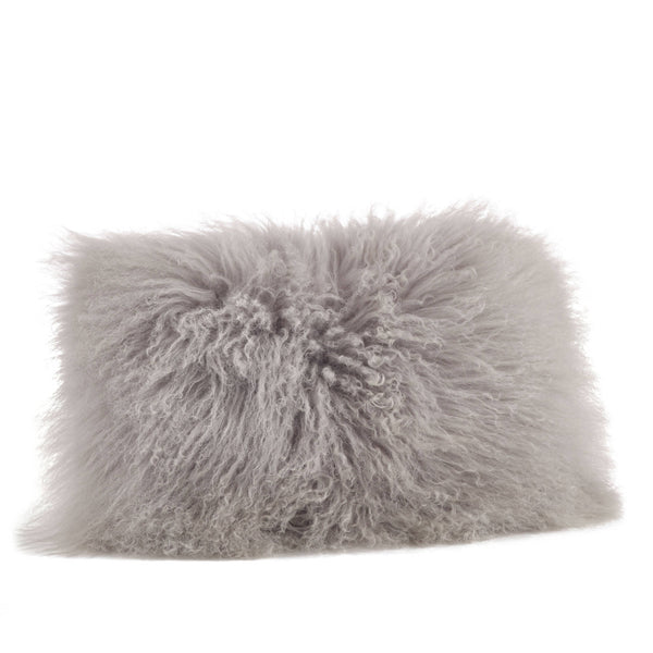 Mongolian Lamb Fur Pillow - Poly Filled: Fog / Polyester Insert / 12"x20"