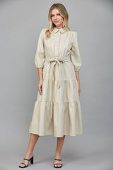 TIERED MIDI DRESS: ECRU / M