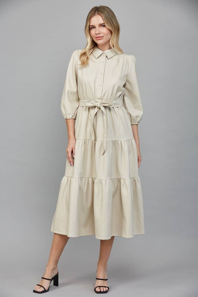 TIERED MIDI DRESS: ECRU / M