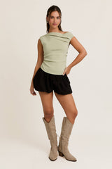 ASYMMETRICAL NECK SWEATER TOP: Ivory / XS