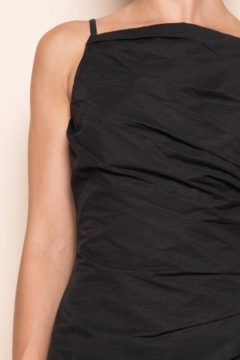 ELEGANT CHIC COCKTAIL PARTY PLEATED MINI DRESS-DI10047FO: Black / Contemporary / M