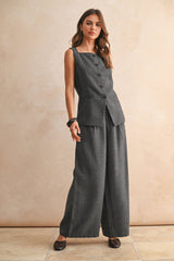 WIDE LEG TROUSERS: Black / M