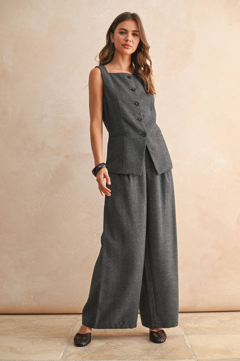 WIDE LEG TROUSERS: Black / M