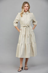 TIERED MIDI DRESS: ECRU / S