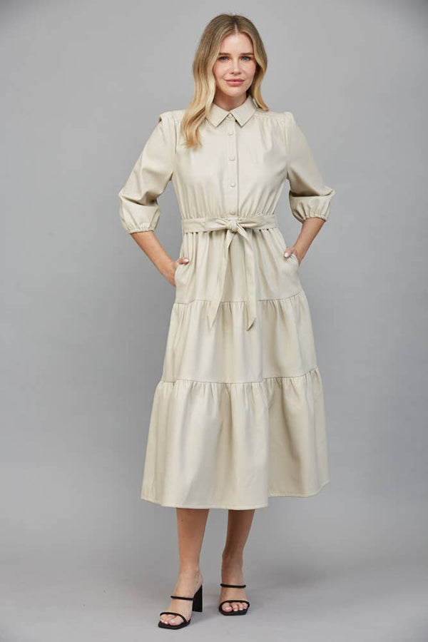 TIERED MIDI DRESS: ECRU / L