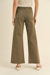 MMP1913   STRAIGHT WIDE LEG PANTS WITH FRONT POCKET: WASHED BEIGE / M