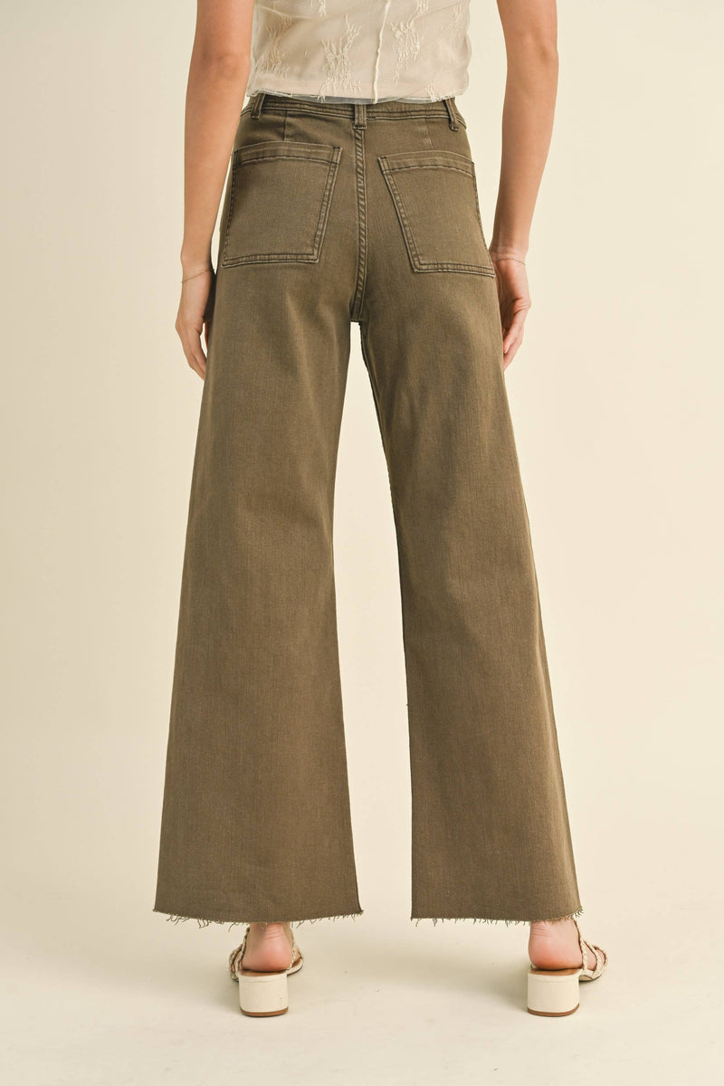 MMP1913   STRAIGHT WIDE LEG PANTS WITH FRONT POCKET: WASHED BEIGE / M