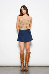 PLEATED DENIM MINI SKIRT: Denim / S