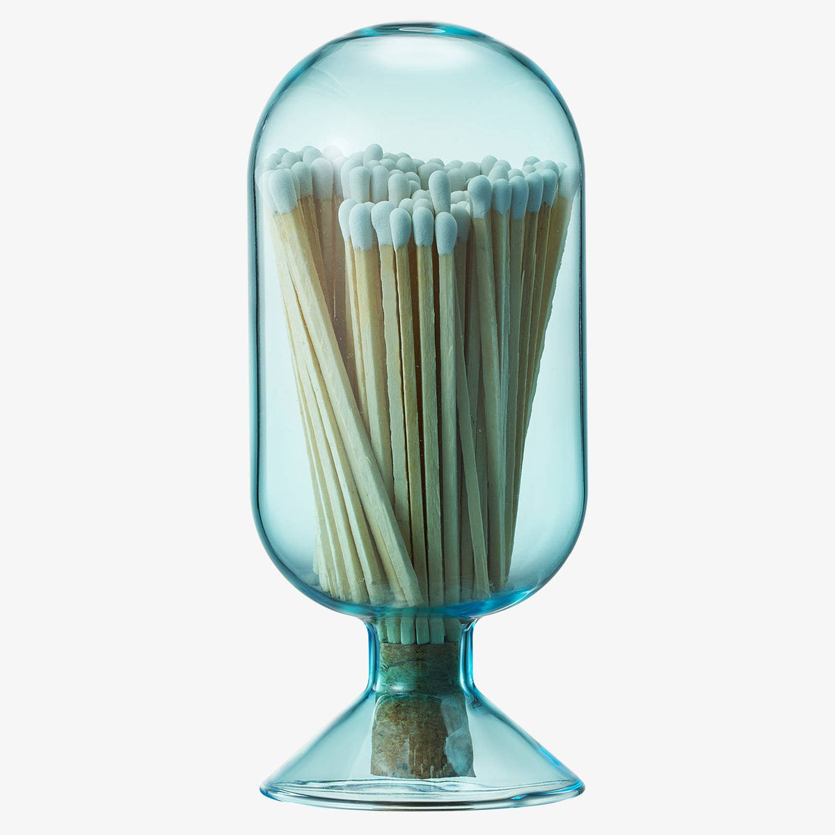 Blue Glass Match Cloche | 100 Match Sticks with Cork Stopper