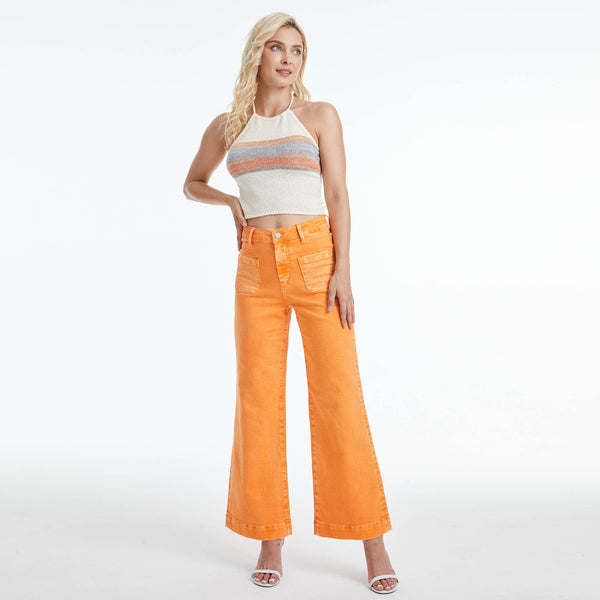 HIGH RISE WIDE LEG TWILL PANTS WITH FINISHED HEM BYW8139: TANGELO / 30