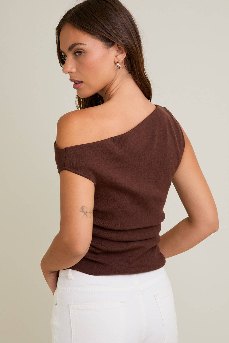 ASYMMETRICAL NECK SWEATER TOP: Ivory / XS