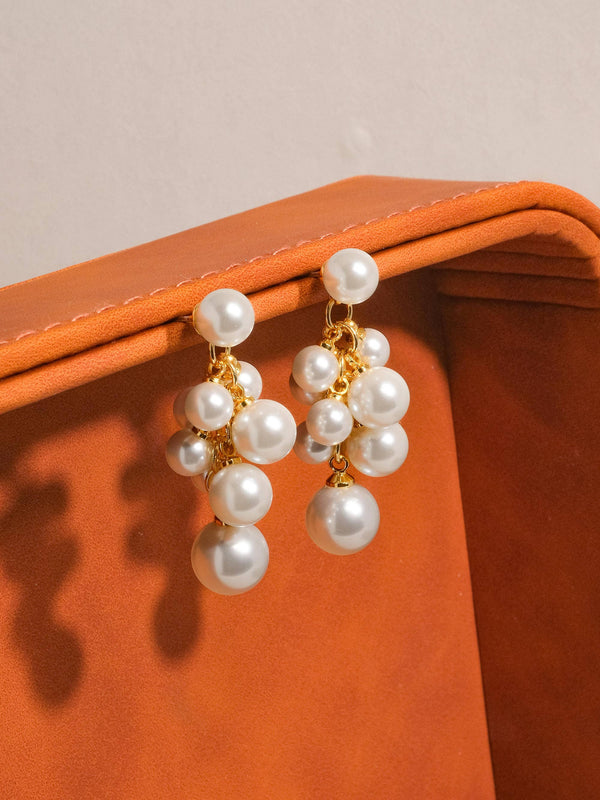 Lou 18K Gold Dressy Pearl Drop Earring: White