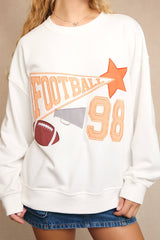 "FOOTBALL" PATCH WORK OVERSIZED SWEATSHIRT: White / L