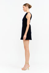 Carmine Navy Velvet Dress: NAVY / XS