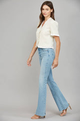 CONTRAST RUFFLE HEM DETAIL LUREX TWEED JACKET FJ70198: CREAM / L