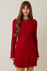 FLARE RIBBED SWEATER MINI DRESS S