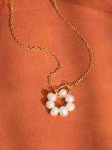 Bedelia 18K Gold Non-Tarnish Pearl Halo Necklace: Yellow Gold