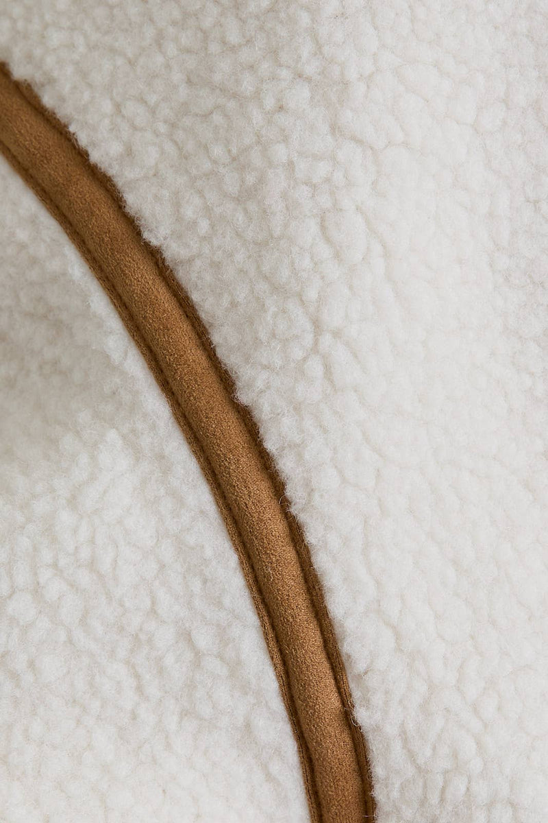 LAPEL COLLAR JACKET WITH LONG SLEEVE AND FRONT ZIP CLOSURE: IVORY-LT BROWN / L