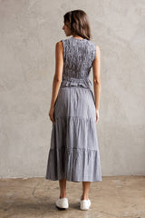 TIERED GINGHAM MIDI SKIRT M