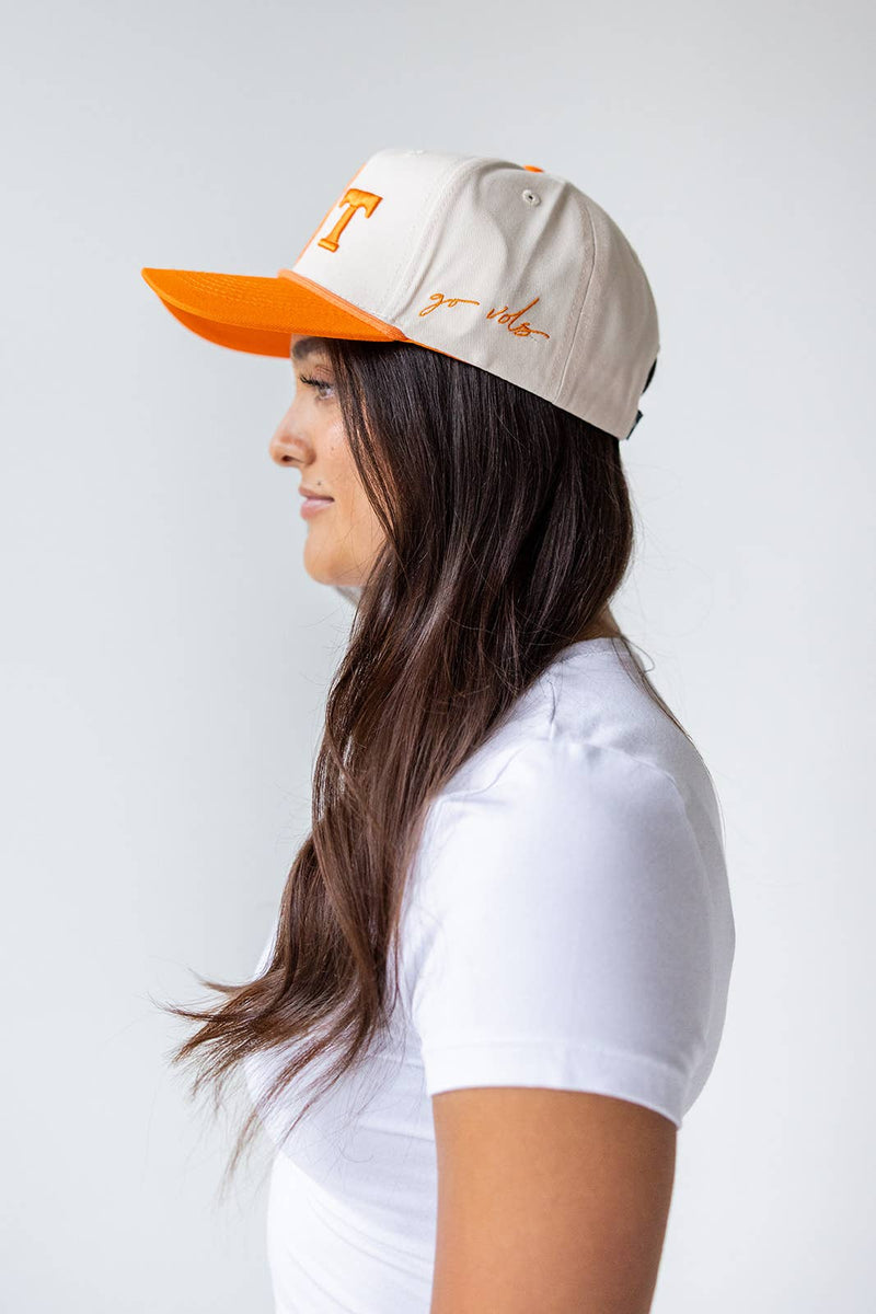 Tennessee Saturday Stretch Canvas Trucker Hat: ORANGEIVORY / O