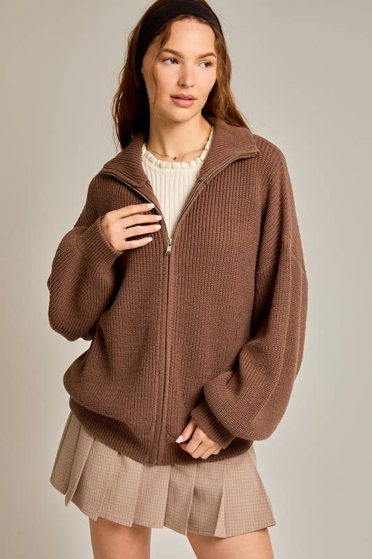 SWEATER CARDIGAN: Burgundy / L