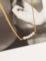 18K Non-Tarnish Petite Pearl Chokers: Yellow Gold / Lauren-Single Pearl