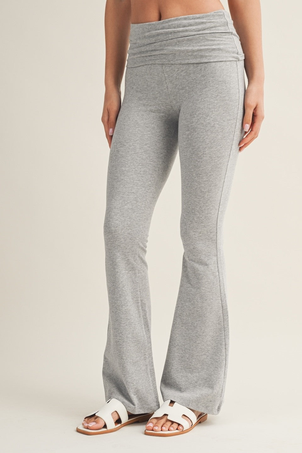 Heathered Knit Foldover Flare Pants