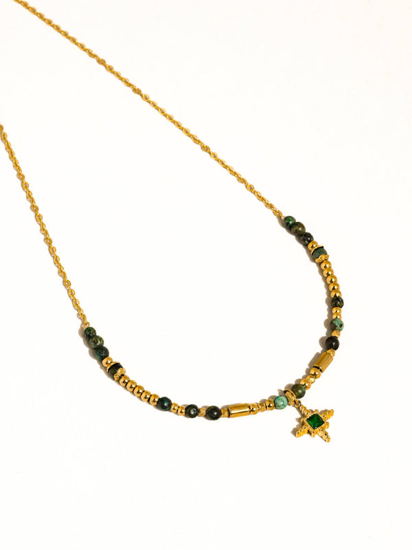 Irie 18K Non-Tarnish Beaded Green Gemstones Necklace: Green