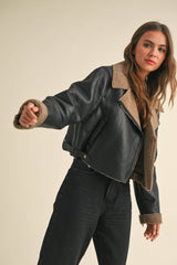 BIKER JACKET: BLACK/BROWN / L