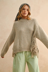 FRINGE SWEATER TOP: STONE / S
