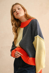 COLOR BLOCK SWEATER TOP M