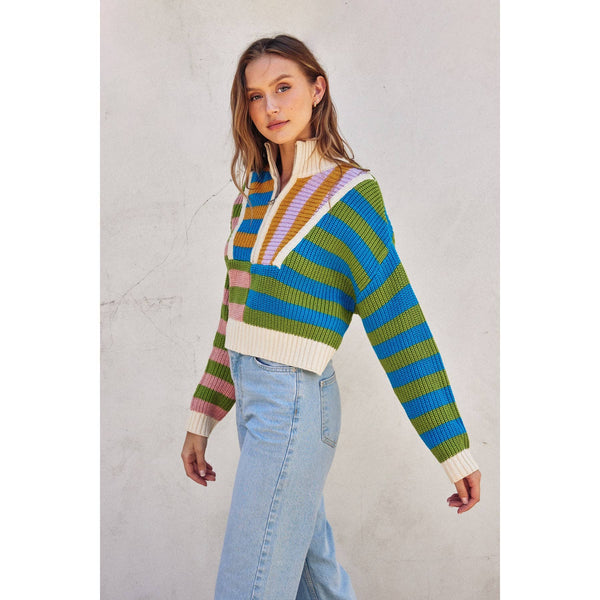 Colorburst Half Zip Collared Sweater: MORNING GLORY / S-M-L(3-2-1)