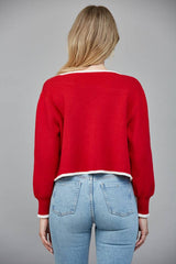 CONTRAST BOW DETAIL OPEN CARDIGAN FW90585: RED/CREAM / S