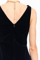 Carmine Navy Velvet Dress: NAVY / S