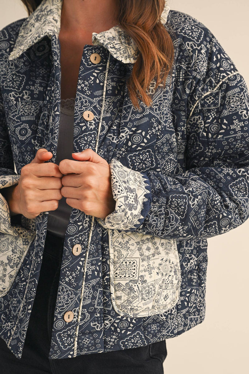 BANDANA PRINT JACKET: Navy / L